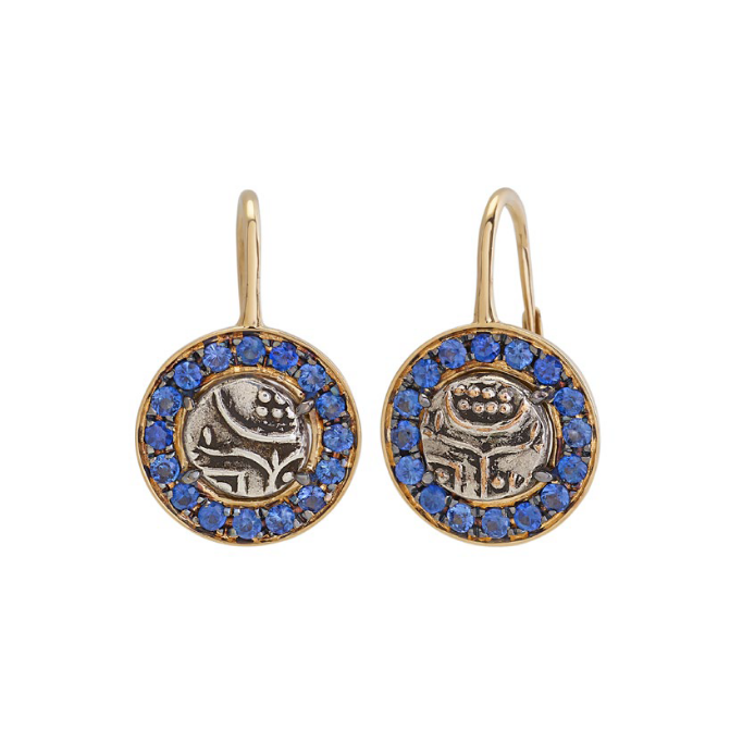 Fanam Coins Sapphire Earrings