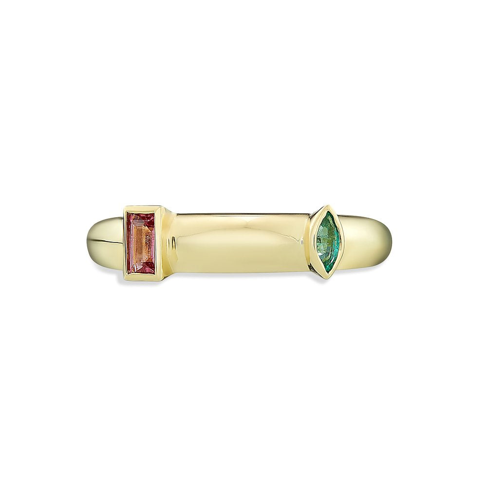 In Pair Ring with Tourmaline and Emerald