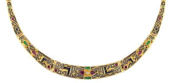 Gold Necklace with Diamonds, Rubies, Sapphires and Emeralds