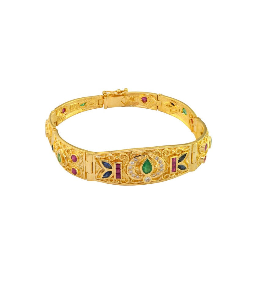 Gold Bracelet set with Diamonds, Rubies, Sapphires and Emeralds