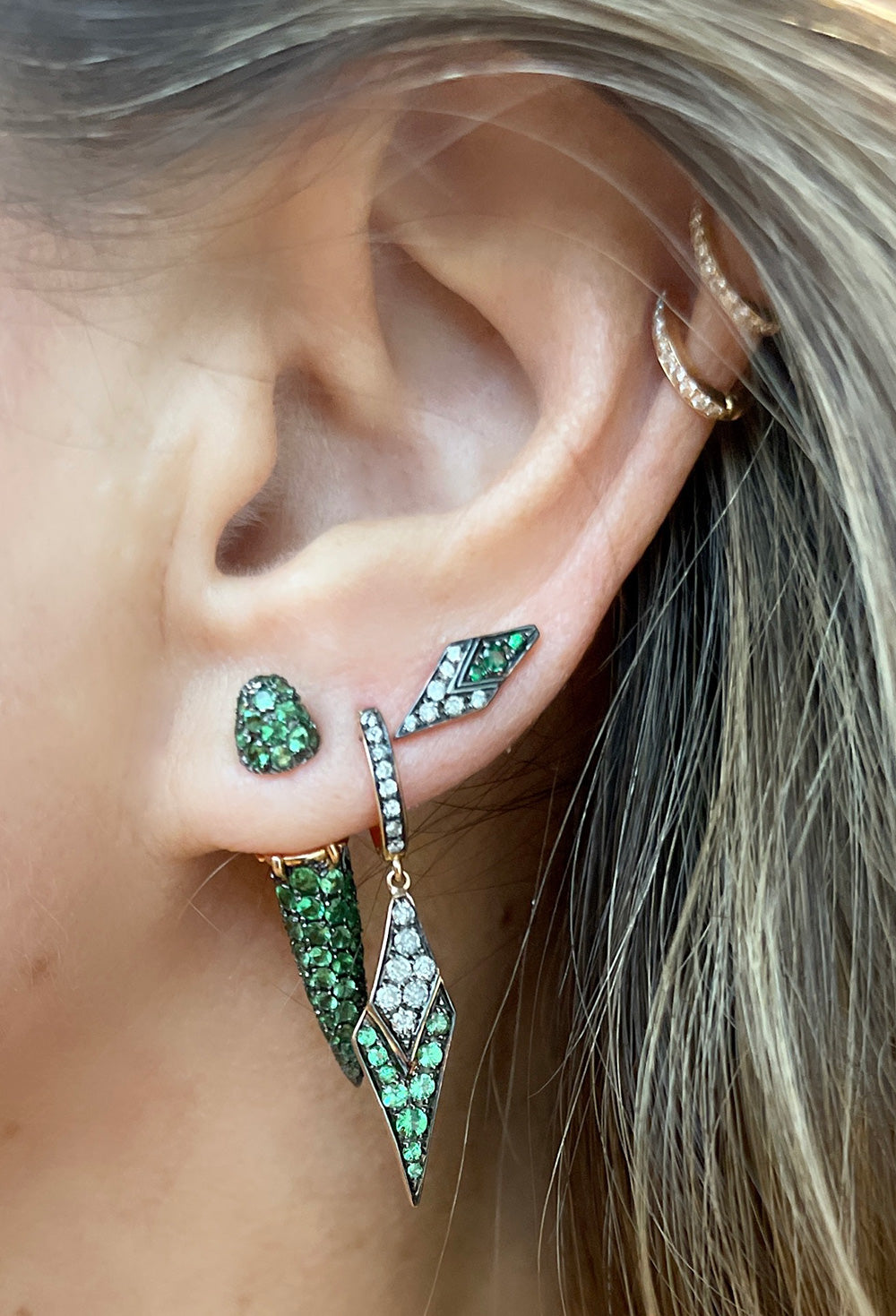 Indian Capsule Grey Diamond Earring with Tsavorites