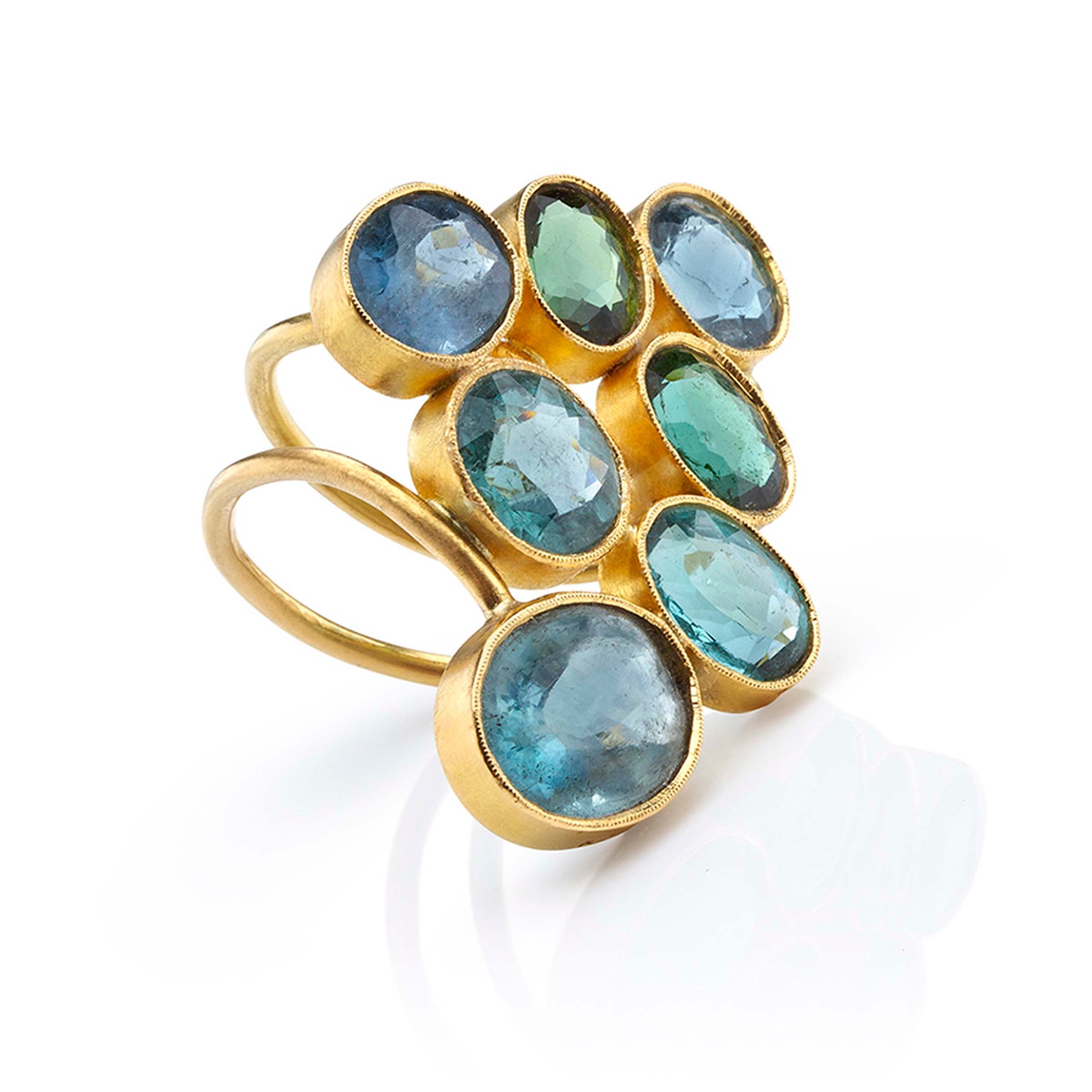 Ring with Tourmalines and Fluorite