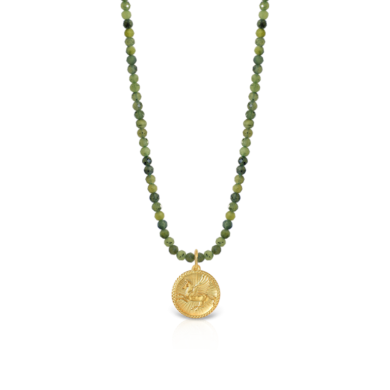 Pegasus Necklace with faceted beads and 18k gold