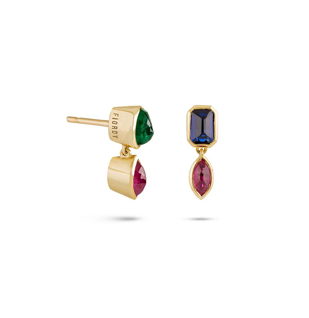 Hang Earrings with Rubies, Emerald, Sapphire