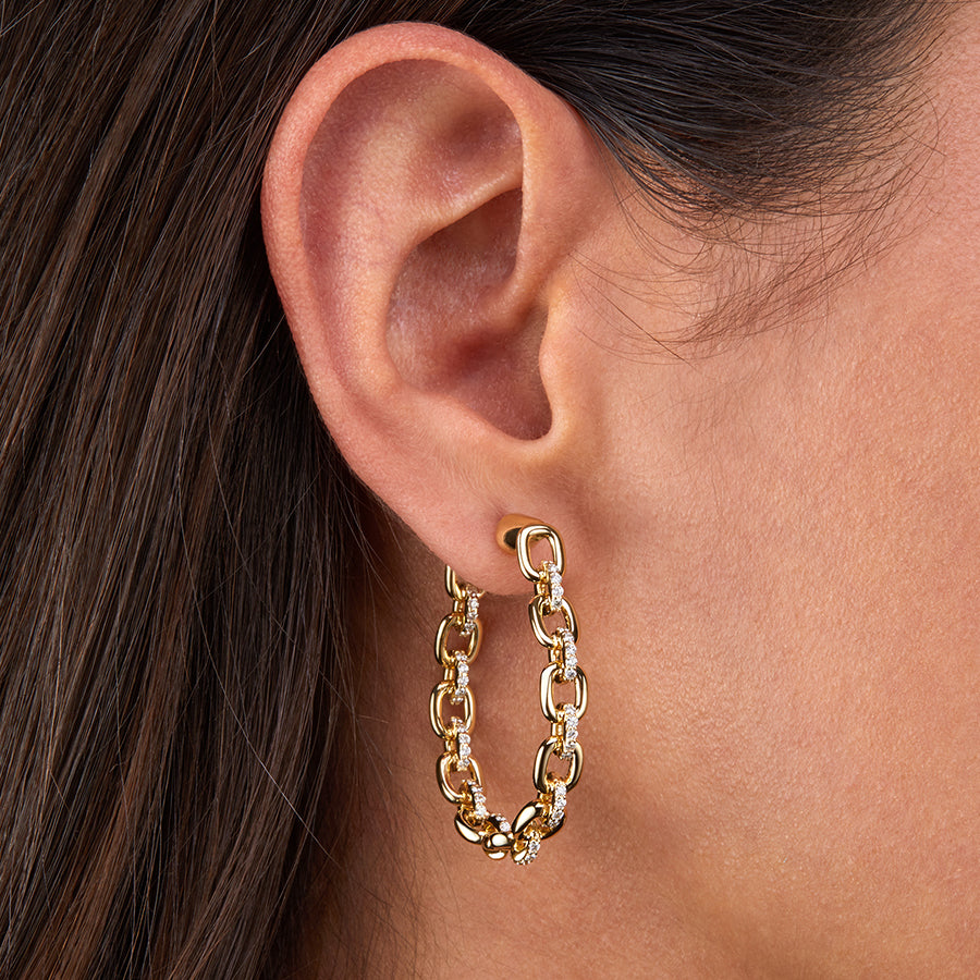 Horsebit Diamond Link Hoop Earrings