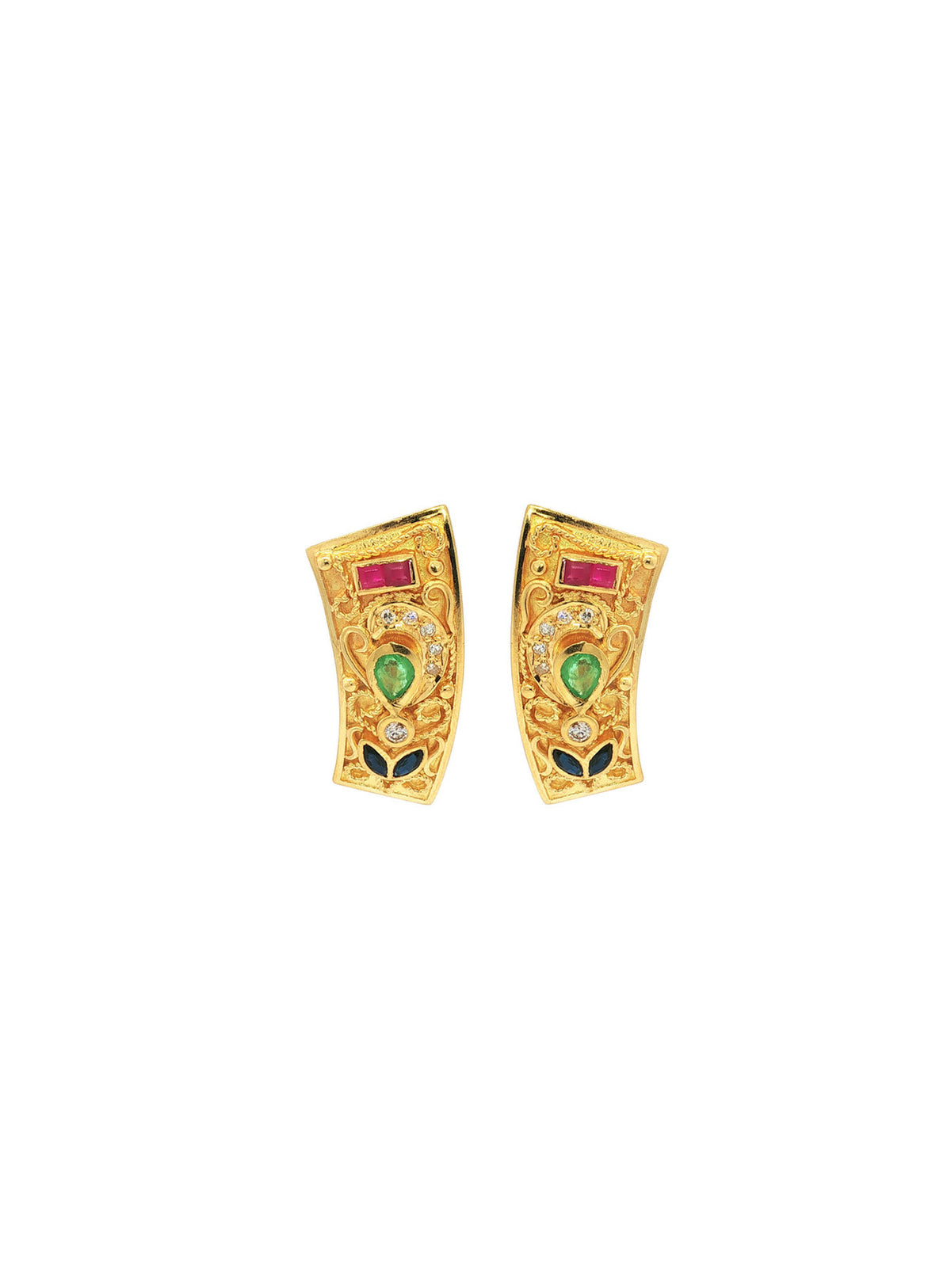 Gold Earrings set with Diamonds, Rubies, Sapphires and Emeralds