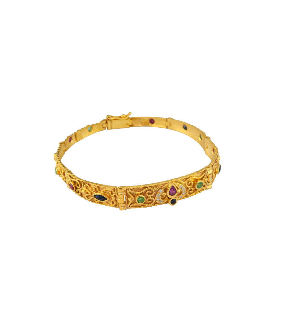 Gold Bracelet set with Diamonds, Rubies, Sapphires and Emeralds