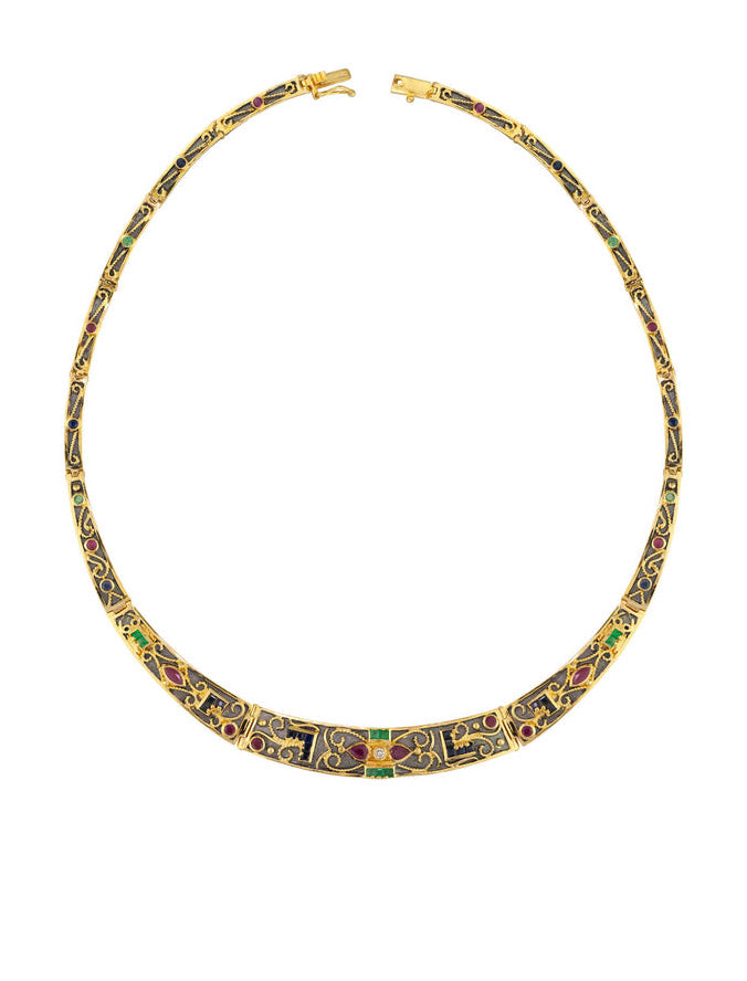 Gold Necklace with Diamonds, Rubies, Sapphires and Emeralds