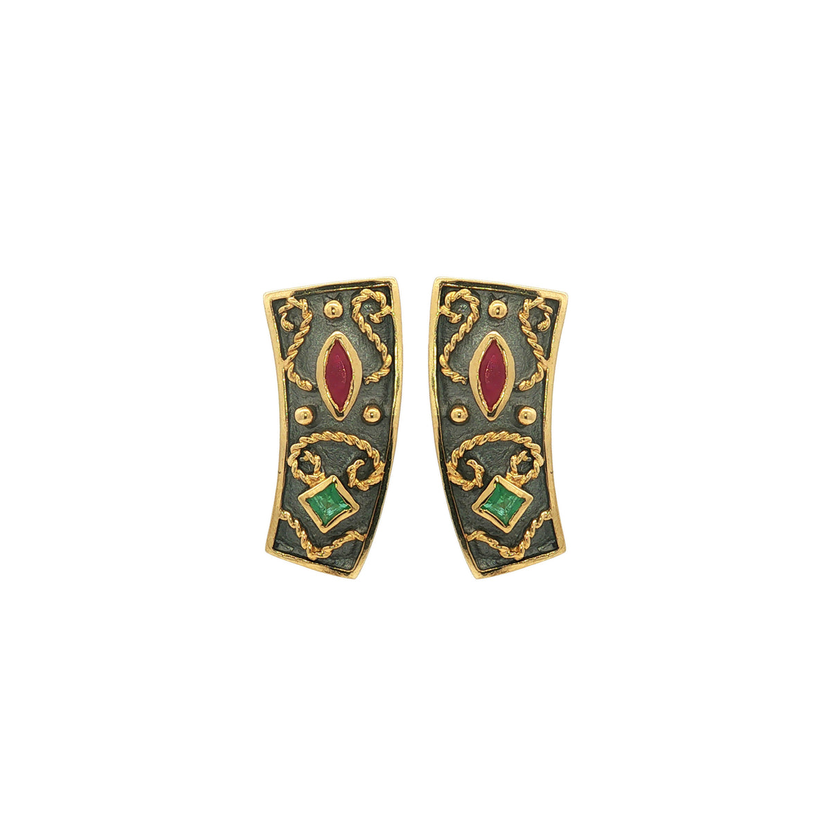 Earrings from Black Imperial Collection set with Rubies and Emeralds
