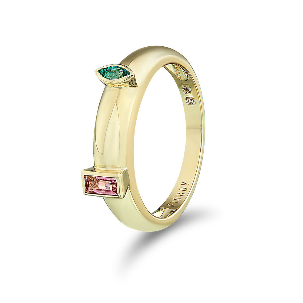 In Pair Ring with Tourmaline and Emerald
