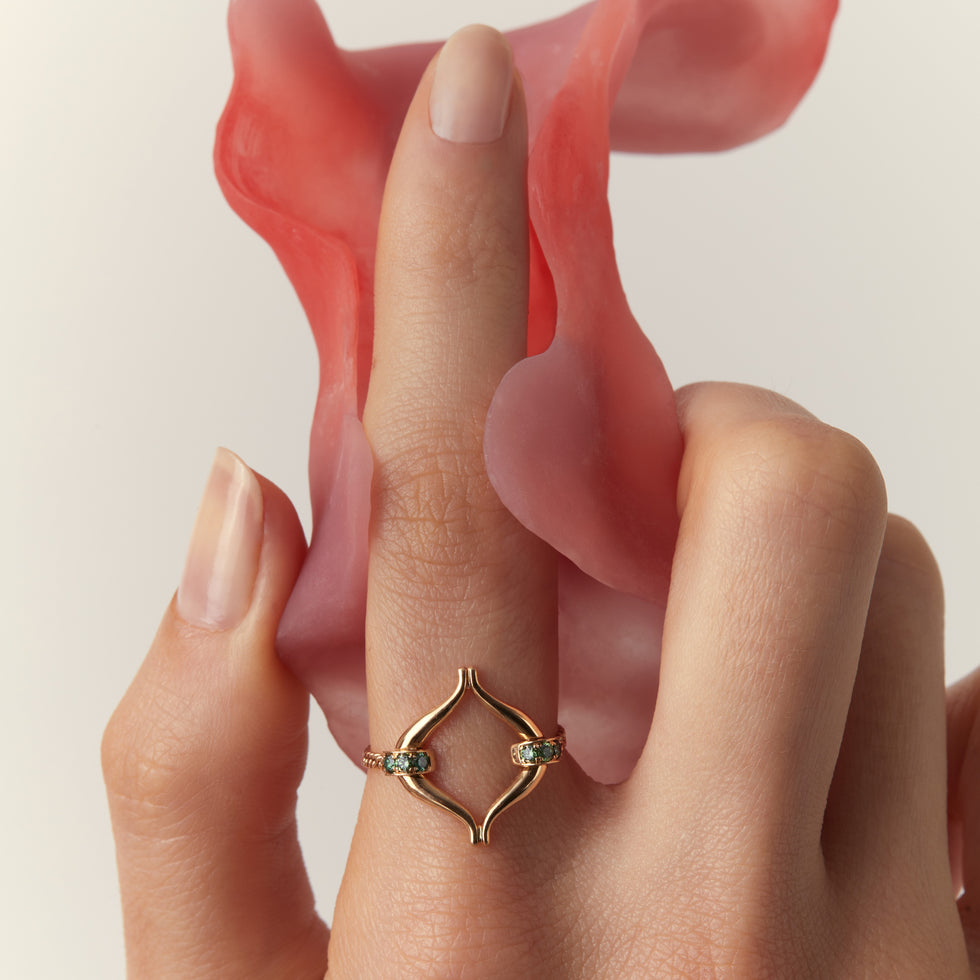 Eboris Link Paved Mint Green Ring