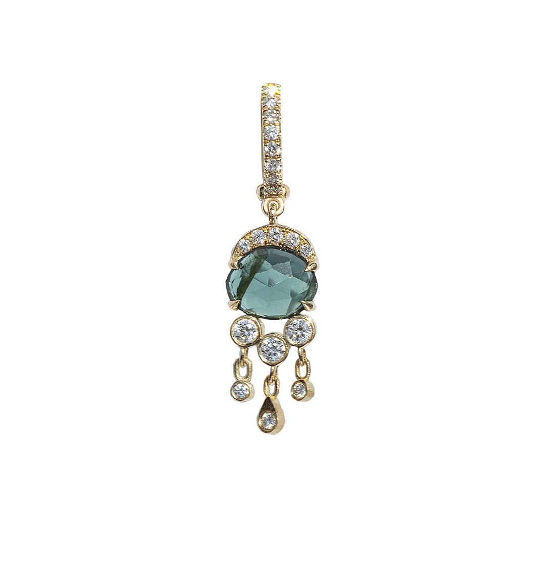 Medusa's Tale Diamond Green Tourmaline Single Hoop Earring