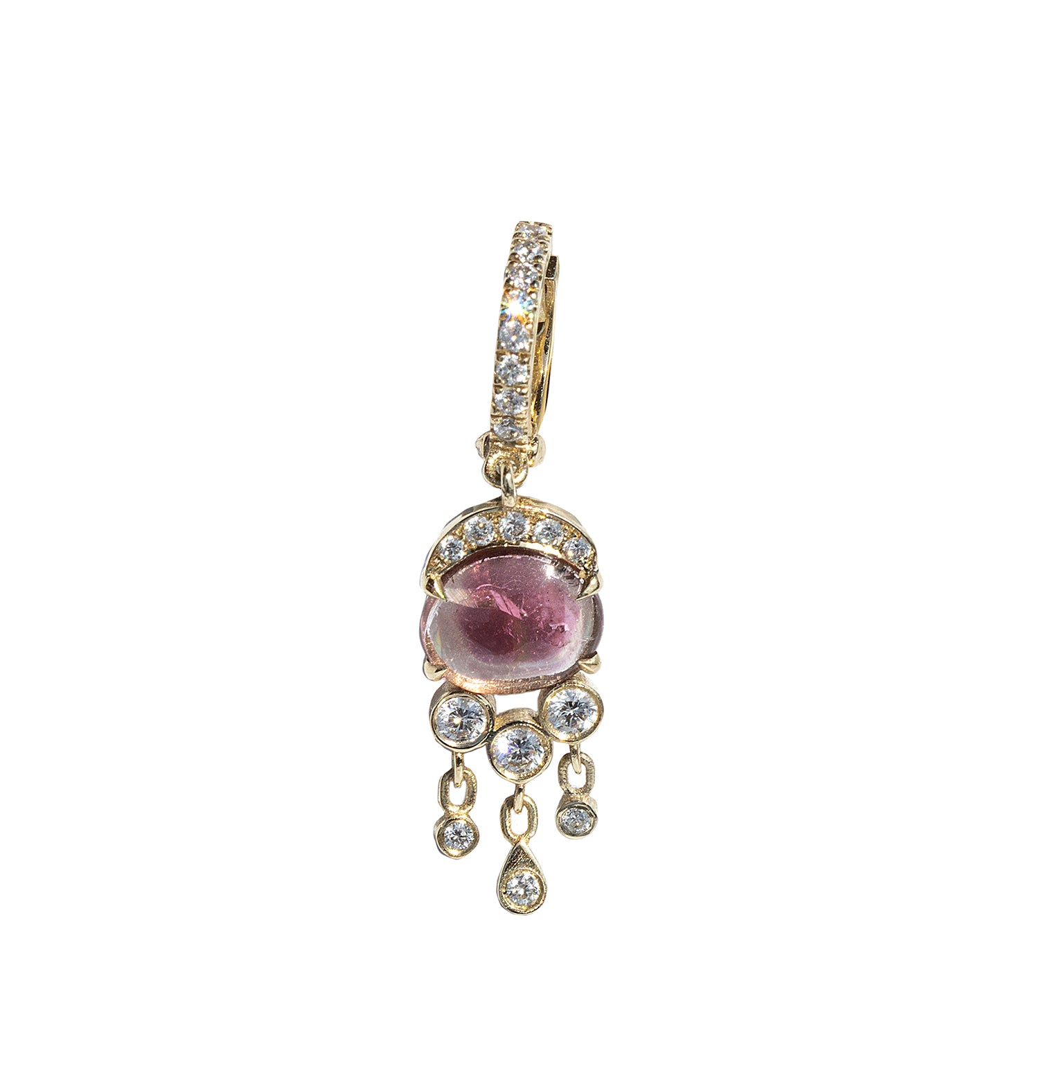 Medusa's Tale Diamond Pink Tourmaline Single Hoop Earring