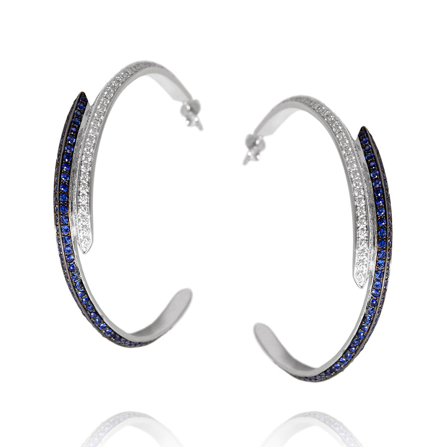 Modernist Diamond Blue Sapphire Hoops
