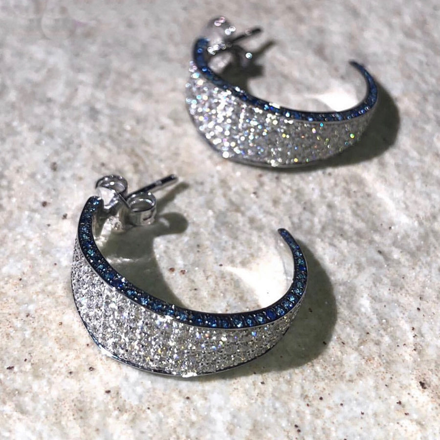 Modernist Diamond Blue Sapphire Medium Hoops