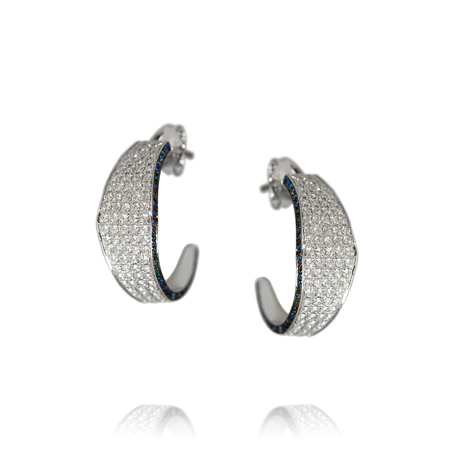 Modernist Diamond Blue Sapphire Medium Hoops
