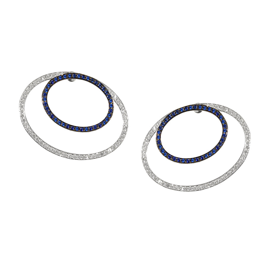 Modernist Diamond Blue Sapphire Stud Earrings