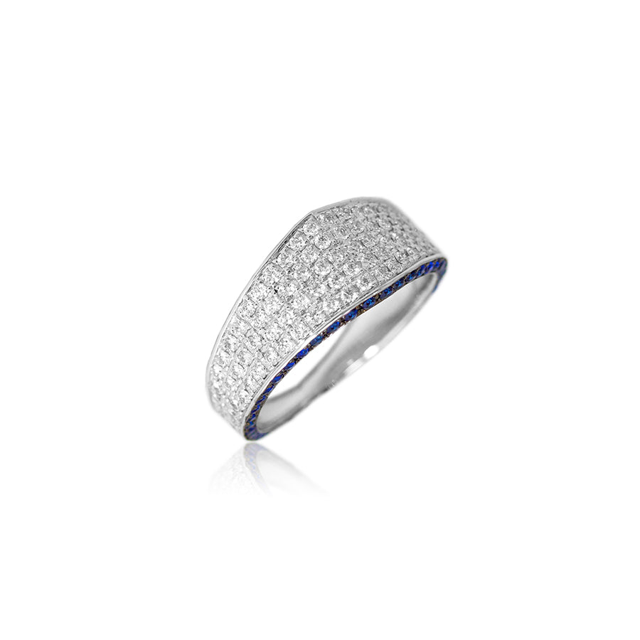 Modernist Diamond Blue Sapphire Ring