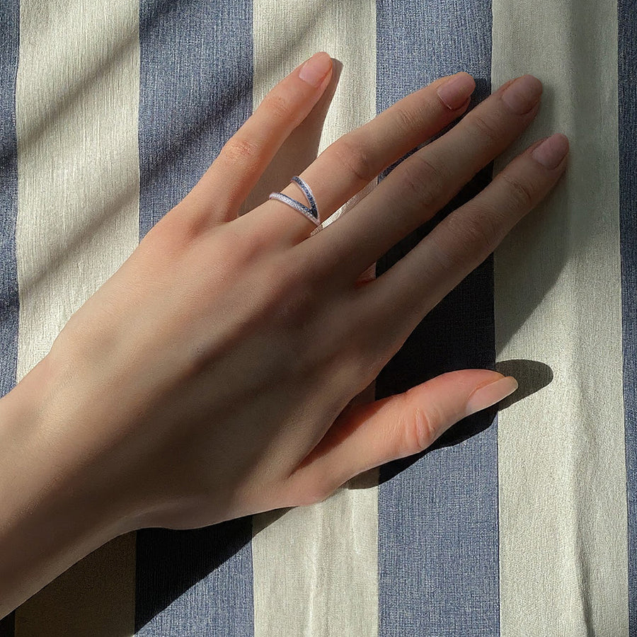 Modernist Diamond Blue Sapphire Ring