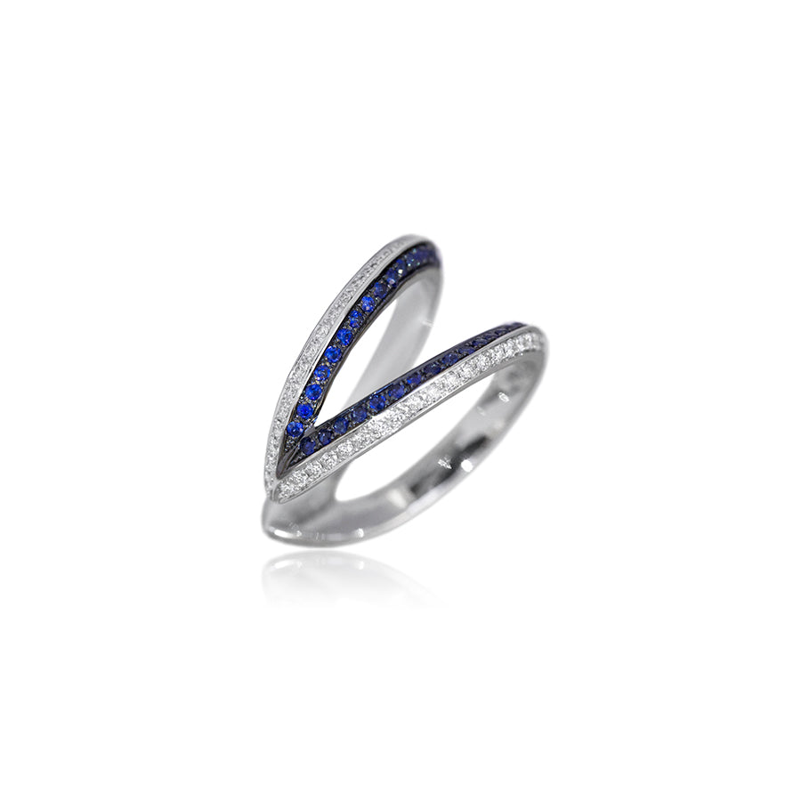Modernist Diamond Blue Sapphire Ring