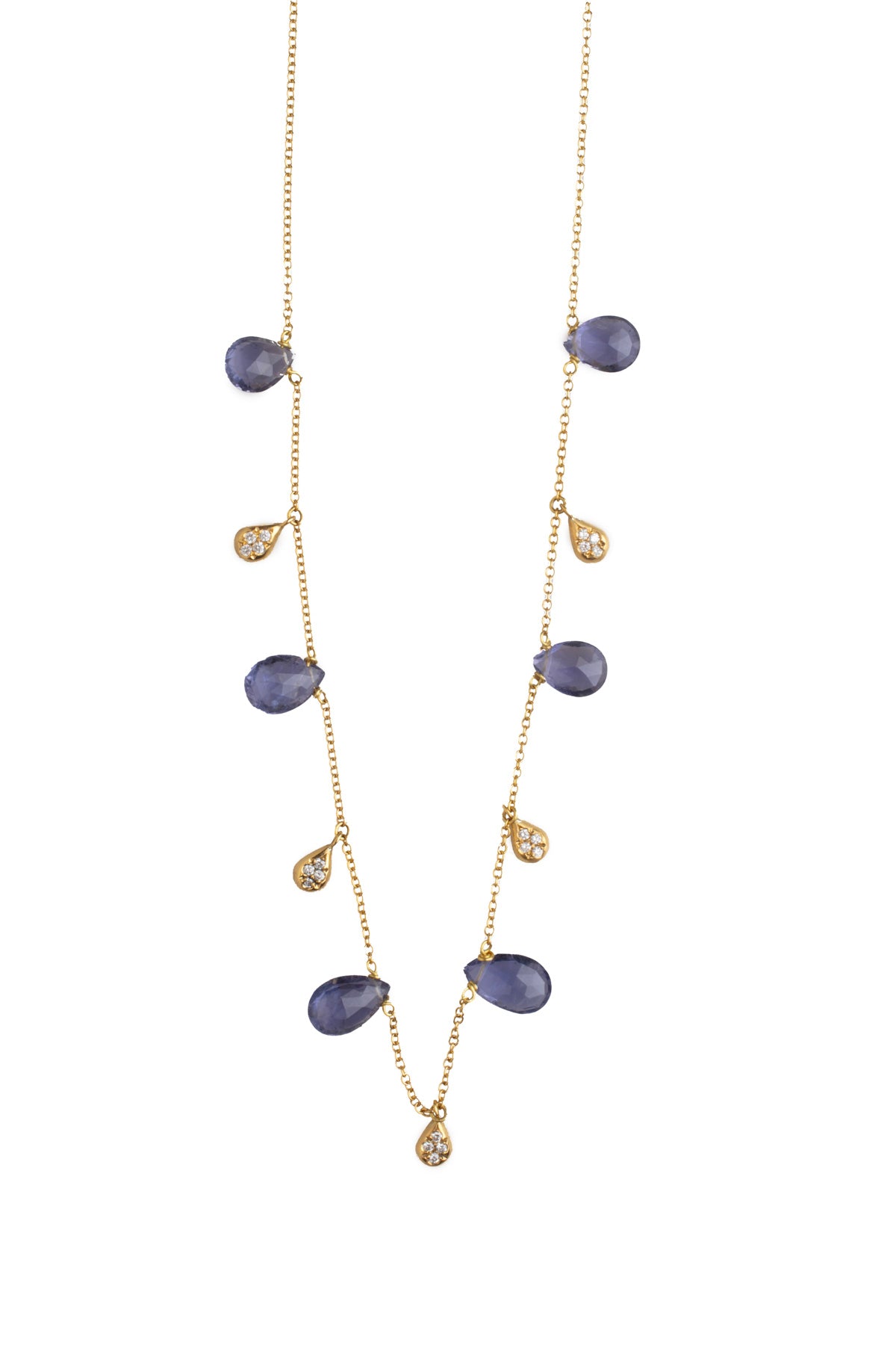 Five Drop Diamond Semi-Precious Beads Necklace