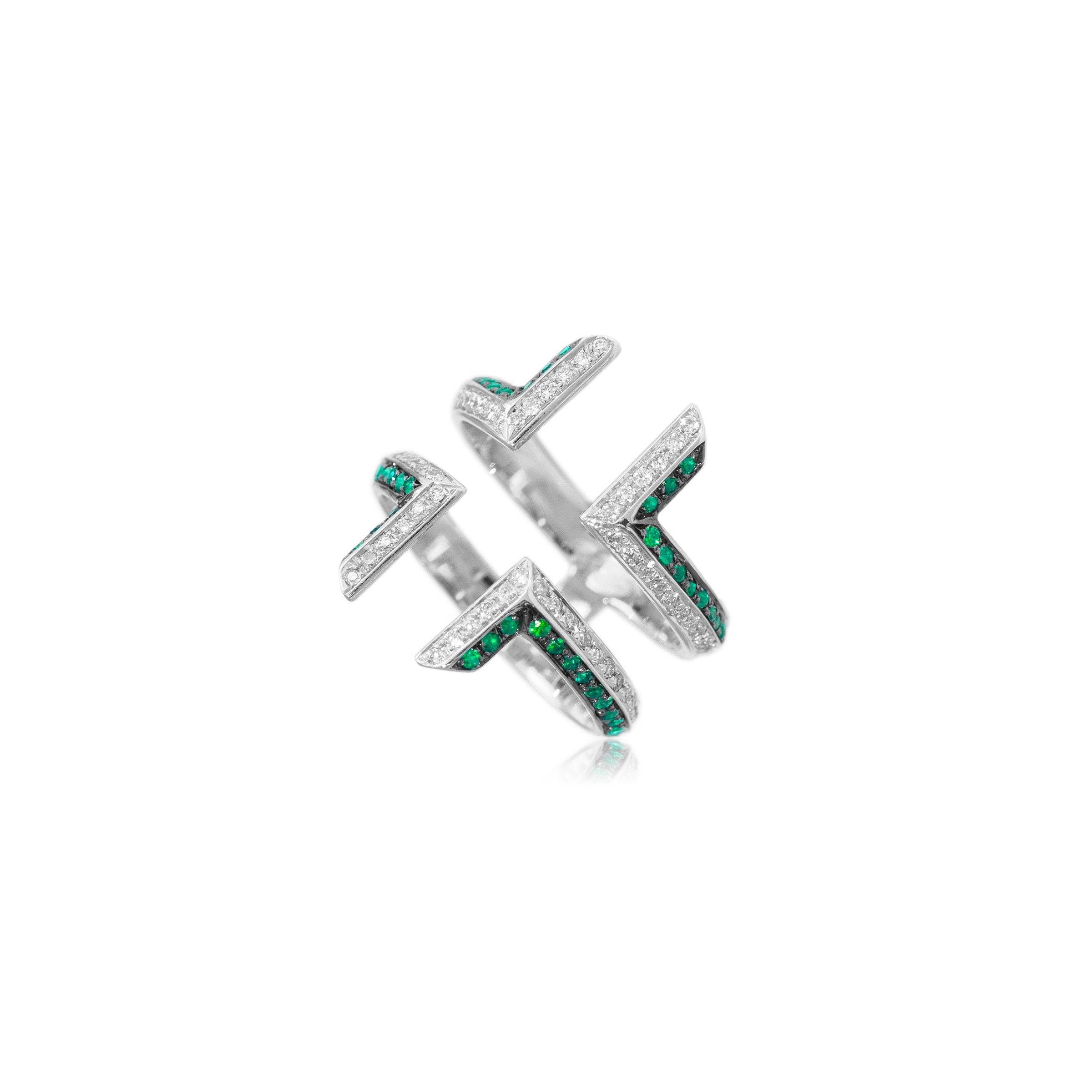 Phoenician Script Emerald Diamond Ring