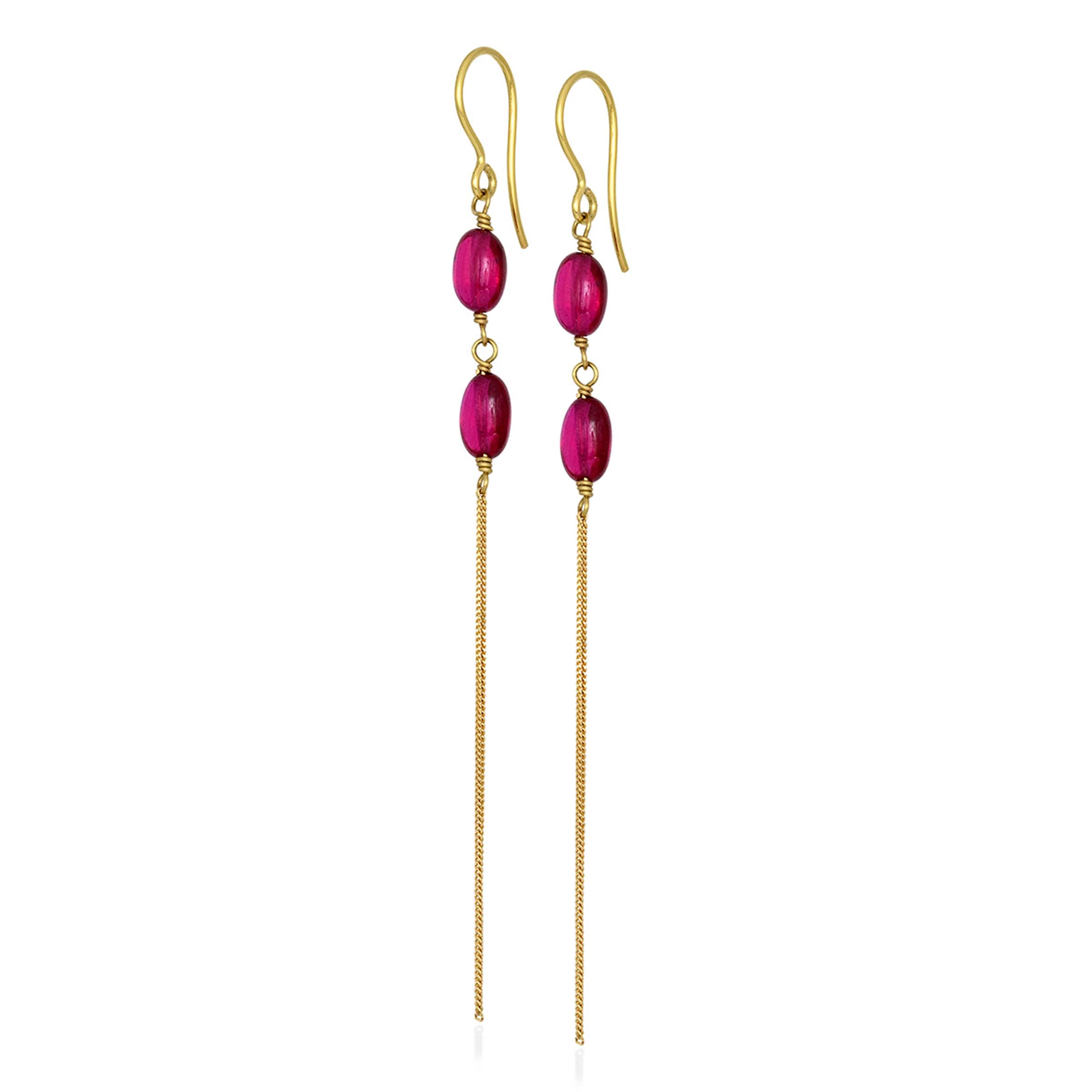 Pear Shapes Ruby Chain Earrings