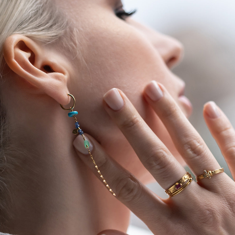 Turquoise Hoop Long Rainbow Earrings