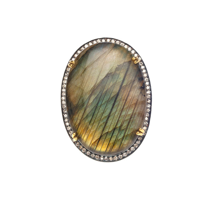 Labradorite with Diamonds Ring