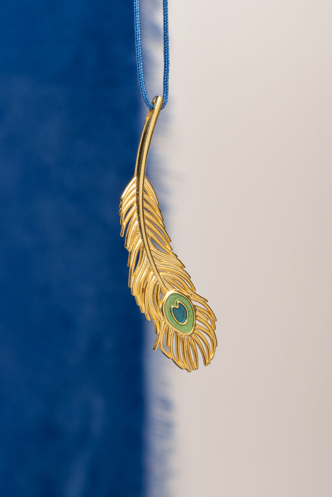 Peacock Gold Feather Lucky Charm