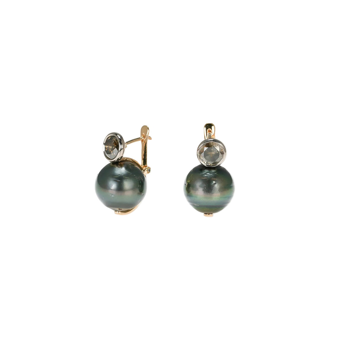 Hum Mughal Cut Diamond Pearl Earrings with dark pearls and white and yellow gold settings