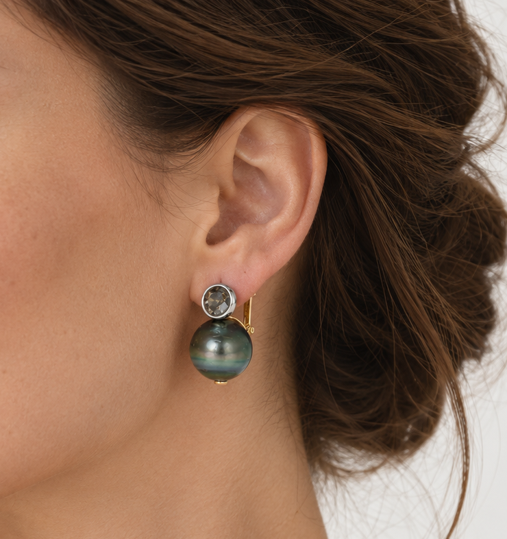 Hum Mughal Cut Diamond Pearl Earrings worn on a woman