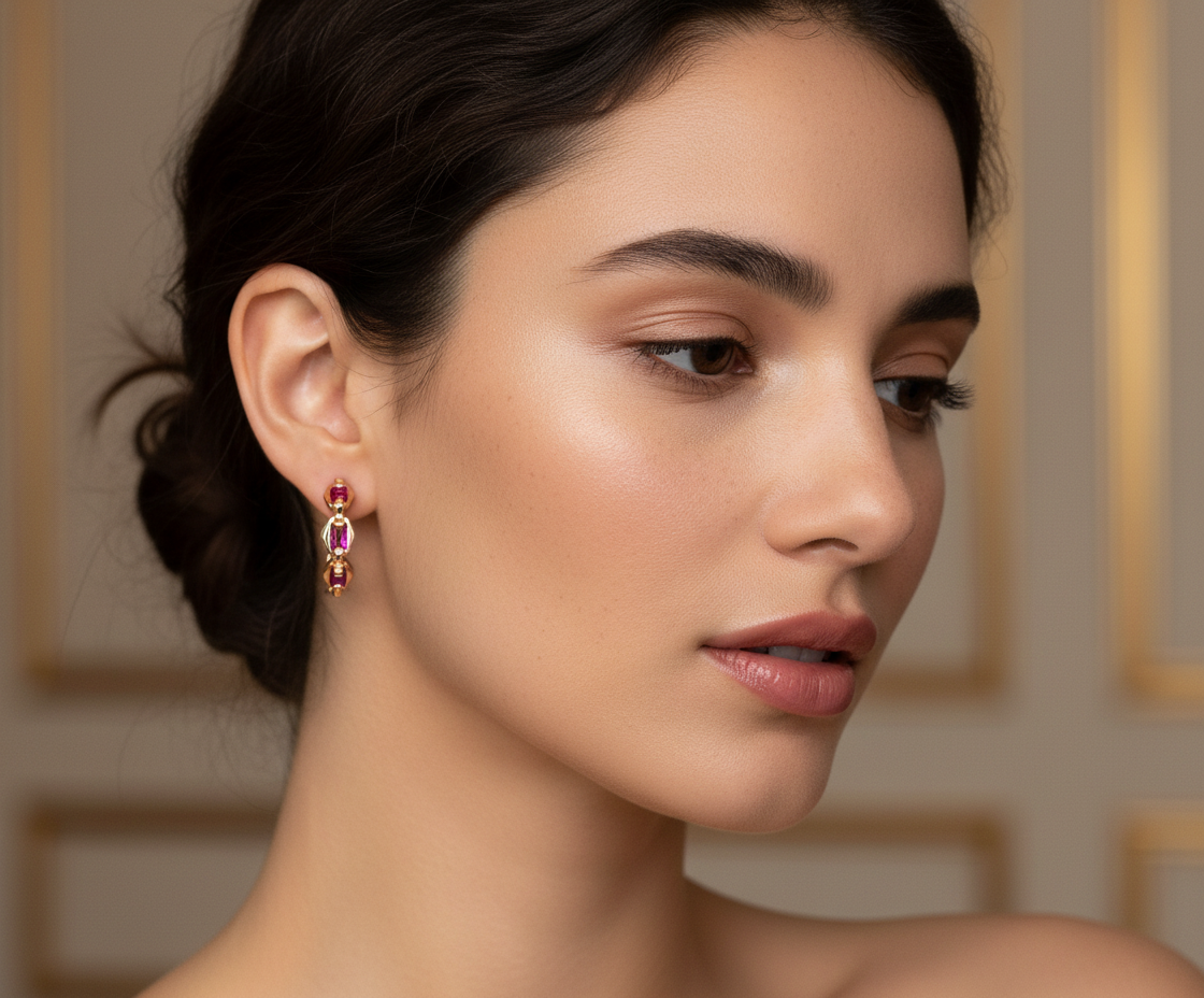 Love Small Oval Chain Ruby Earrings